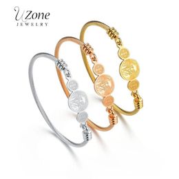 Uzone Design San Benito Bracelet Gold Stainless Steel Religious Cross Medal Bangles For Women Fashion Jewellery Gift Pulsera Bangle2831