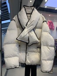 Casaco de inverno jaqueta puffer coreano pequeno lenço de vento perfumado solto grosso para baixo casaco curto das mulheres