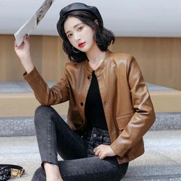 Women's Leather M-5XL Ladies Casual Faux Jackets Women Clothes 2023 Autumn Version Outwear Long Sleeve Standing Collar PU Coat Commuting