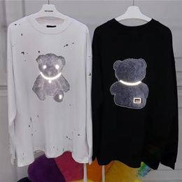 Mens T-shirts Long Sleeve Reflective Bear Printing We11done t Shirt Men Women High Washed Old Vintage Tshirt240z