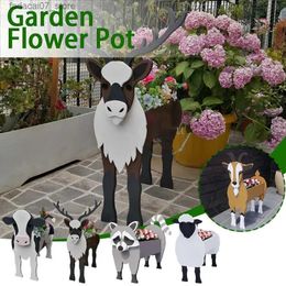 Planters Pots Garden Flower Pot Cow Dog Goat Planter Cow Corgi Labrador Pots Garden PVC Flower Decor Retriever Garden Golden Home Plante V1E1 YQ231019