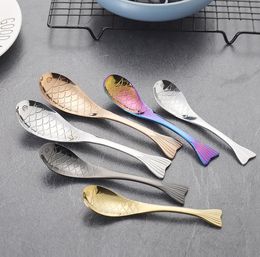 304 stainless steel spoon restaurant creative fish cartoon PVD titanium plated spoons SN5296