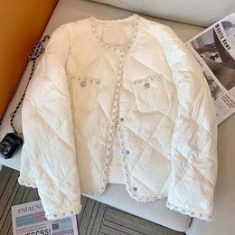 Women's Down Parkas Xpqbb Korean Style Cotton Padded Jacket Autumn Winter Lightweight Warm Woman Fashion Pearl White Parka Coat 231018