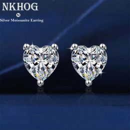 Stud Heart Earrings D Colour VVS1 Lab Diamond Platinum Plated Sterling Silver Stud Earring Women Fine Jewellery 231018
