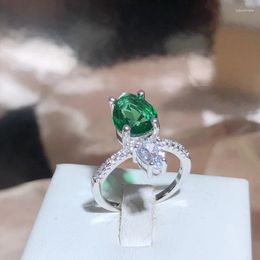 Cluster Rings Silver Colour For Women Accessories Trendy Elegant Simple Green Cubic Zirconia Party Jewellery Birthday Gifts Drop Ship