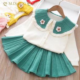 Clothing Sets Baby Girls Sweater Set Autumn Winter Tricolour Fruit Sweater Pleated Skirt Two-piece with Free Bag Toddler Girls Knitted Clothes 231019