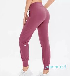 lu Women Yoga Ninth Pants Running Fitness Joggers Soft High Waist Elastic Womens Jogging Pants Colors