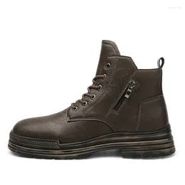 Boots High-quality Leather Men Autumn Winter Casual High-top Shoes Black Short Boot Tooling