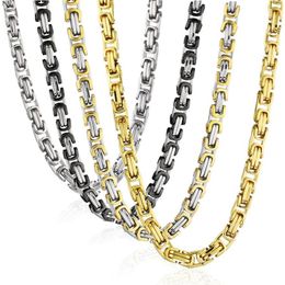 HipHop Chains for Men Vintage Box Byzantine Chain Necklace Gold Black Silver Colour Stainless Steel Jewellery Long Heavy NZ022238v