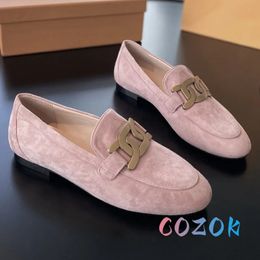 Dress Shoes Elegant Pink Sheep Suede Ladies Casual Flat Round Toe Loafers Real Leather Allmatch Women Comfort Walk 231019