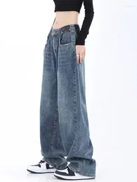 Women's Jeans Korean Style Blue High Waist Loose Streetwear Vintage Pants Casual Chic Design Ladies Denim Wide Leg Trousers 2023