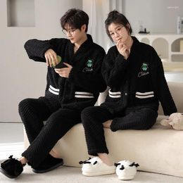 Men's Sleepwear Coral Fleece For Men And Women Kimono Cardigan Nightwear Couples Winter Warm Flannel Pyjamas Set Mujer Homme Dropship