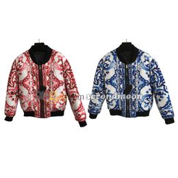 Geometric Print Jacket Women Zip Neck Coat Designer Long Sleeve Outerwear Fashion Reversible Jackets