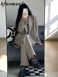 Women's Tracksuits Blazer Suits Pant Solid Woman 2 Pieces Set Autumn Long Sleeve Button Female Clothes Fashion Casual Office Lady Loose Outfit 231018