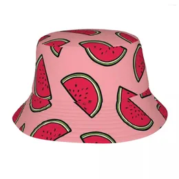 Berets Watermelon Pattern Bucket Hat Summer Beach Hatwear Accessories Fruits Fisherman Cap For Outdoor Woman Bob UV Protection