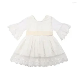 Girl Dresses 0-5Y Infant Kids Baby Summer Dress Princess Lace Ruffles Sleeve White Bowknot Tutu Party Wedding Clothes