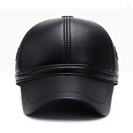 Ball Caps Winter Men's Cap PU Faux Leather Coldproof Warm Baseball Plush Thickened Earmuffs Hats Elderly Dad's Cycling Hat