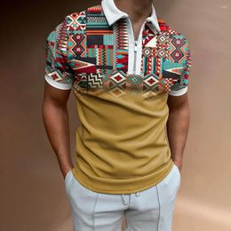 Men's Polos Geometric Elements Jigsaw Summer Casual Short-sleeved Polo Shirt Business Fashion Lapel T-shirt Breathable