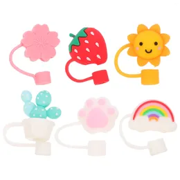 Disposable Cups Straws 6 Pcs Glass Water Bottle Straw Dust Plug Dust-proof Plugs Funny Silicone Cover Banquet