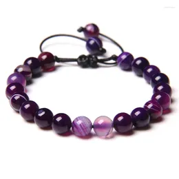 Strand Women's Purple Natural Stone Bracelet Agates Amethysts Beads Braided Adjustable Rope Length Mysterious Elegant Gifts