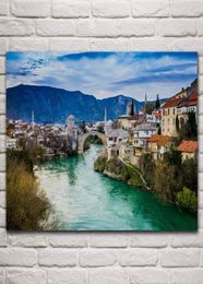 Paintings Herzegovina Mostar Bosniia I Gertsegovina Beautiful Town Scenery Living Room Home Art Decoration Wood Frame Fabric Poste7014931