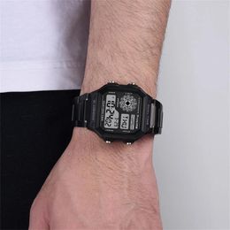 Wristwatches Panars Men'S Watches Women Top 50m Waterproof Fashion Metal Strap Digital Electronic Sport Watch For Men Gold