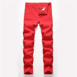 Fashion Mens jeans Designed Straight Slim Fit Denim Jeans Trousers Casual Skinny Pants Red Yellow Mens Streetwear Pants12012