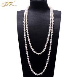 JYX Pearl Sweater Necklaces Long Round Natural White 8-9mm Natural Freshwater Pearl Necklace Endless charm necklace 328 201104307k