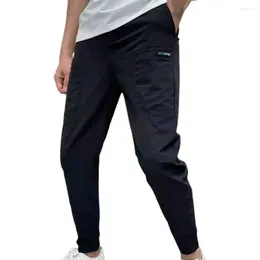 Men's Pants Trendy Men Summer Solid Colour Ankle Length Slim Fit Ice Silk Pencil Sports