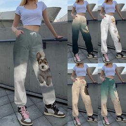 Women's Pants Cute 3D Dog Print Sweatpants Women Baggy Spring Wide Leg Sweat Joggers Streetwear High Waisted Trousers