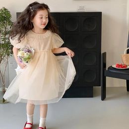 Girl Dresses Princess Dress Summer Kids Mesh Lace Sweet Solid Colour Korea Style Soft Bubble Sleeve Ruffled Edge For Girls