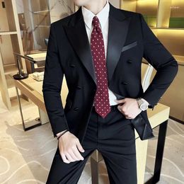 Men's Suits British Double Breasted Wedding Groom's Dress Fashion Banquet High-end Men Evening Suit Slim Casual Tuxedo