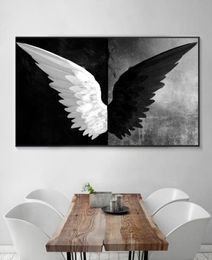 Большой холст, настенное искусство, длинный баннер, постер, черно-белые мощные перья, крылья, холст, картина, скандинавская настенная картина для гостиной 4461134