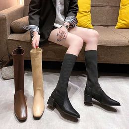 Top Boots Long Tube Boots Children's Knight Spring Autumn Elastic Socks New Knee Length Skinny High Boots