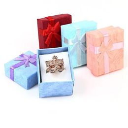 48pcs pcs jewelry gift box Bow ring box for ring size 4cm 4cm 3cm 4 color red blue Pink purple selection2930