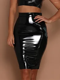 Skirts CUHAKCI High Waist Skirt Ladies Mini Pencil Black Shiny Women Sexy Red Female Club Elegant Bodycon 2023