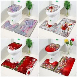 Bath Mats Christmas Mat Set Santa Clause Elk Xmas Ball Star Snowflake Red Year Home Bathroom Decor Carpet NonSlip Rug Toilet Lid 231019