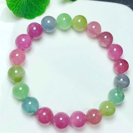 Link Bracelets Natural Tourmaline Bracelet String Charms Strand Women Men Exquisite Jewellery Gift Healing Crystal Energy 1pcs 9MM