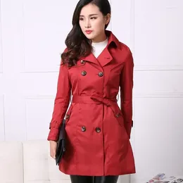 Women's Trench Coats Spring Autumn Long Slim Womens Casual Lace Up Coat Red Black Button Windbreaker Oversize XXL Girls Sleeve Jacket