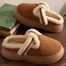 Slippers Lamb's Wool Fashion Women Fur Half Slipper Cute Cheque Bedroom Flat Ladies Flock Shoes Non-slip Indoor Fuzzy Slippers Female 231019