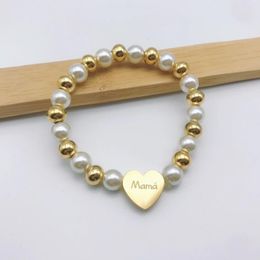 Link Bracelets Stockable Heart Pendant Vintage Aesthetic Jewellery Gift Pearl Beaded Metal Bracelet