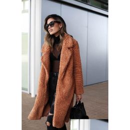 Womens Wool Blends Fashion Women Lambs Coat Warm Winter Long Sleeve Lapel Solid Colour Teddy Fur Coats Lamb Jacket Top Drop Delivery