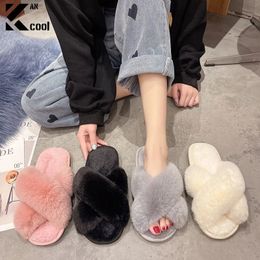 Slippers Winter Women Home Indoor Casual Female Flip Flops Fluffy Shoes Cross Design Slides Ladies Soft Warm Plush Slipper 231019