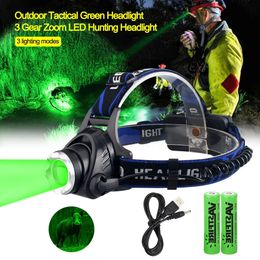 Outdoor Gadgets 2000LM Zoomable Headlamp Green/Red/UV 395nm Light Outdoor UV Headlight Waterproof USB Head Lamp 3 Modes Torch Hunting Lantern 231018