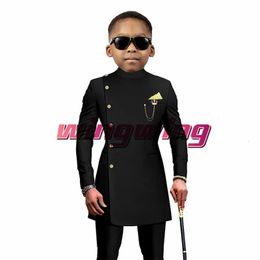 Suits Indian Style Boys Suit Wedding 2 Pieces Long Jacket Pants Black Single-breasted Blazer for Kids 2-16 Years Old Custom 231019