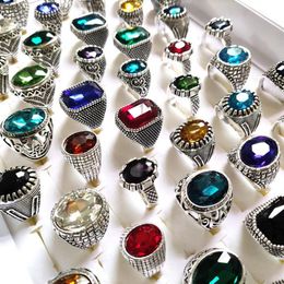 Bulk lots 30pcs Multi-styles Mix Big Zircon Stone Silver Rings for Women Vintage Mens Luxury Antique Crystal Rings Whole Weddi3120
