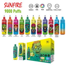 Shenzhen Sunfire Tornado 9k puffs 9000 Disposable Vape Pod 18ml Pre-filled Vapor Mesh Coil Chargeable Colorful Design RGB Light eCigs Portable Vaporizer Puffs 9k Kit