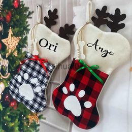 Christmas Decorations Personalised Christmas Socks Embroidered Stockings Family Christmas Tree Pendant Children's Cartoon Candy Bag Happy New Year Gift x1019