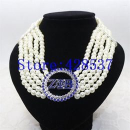Choker Greece Greek Sorority Zeta Phi Beta Symbol Royal Blue White Crystal Pearl Jewelry Multilayered Necklaces2194