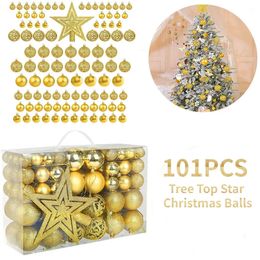 Christmas Decorations 101PCS Christmas Ball Star 6cm /3cm Plastic Hollow matte Christmas Ball Ornaments christmas tree decorations for Xmas Party 231019